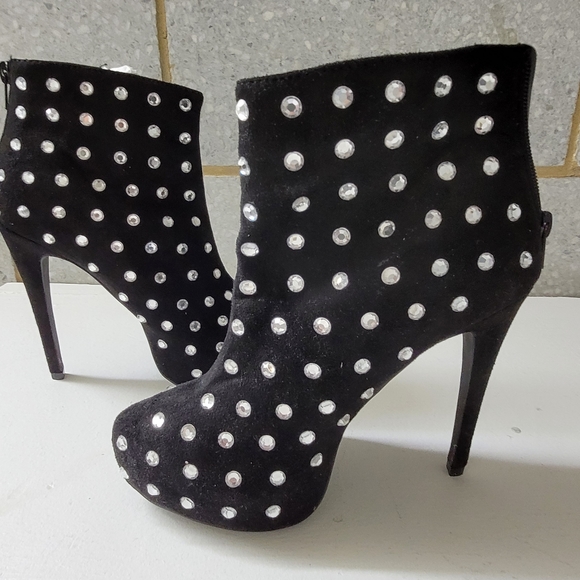 Black, rhinestone hidden platform high heel boot, 7.5 - Picture 1 of 14
